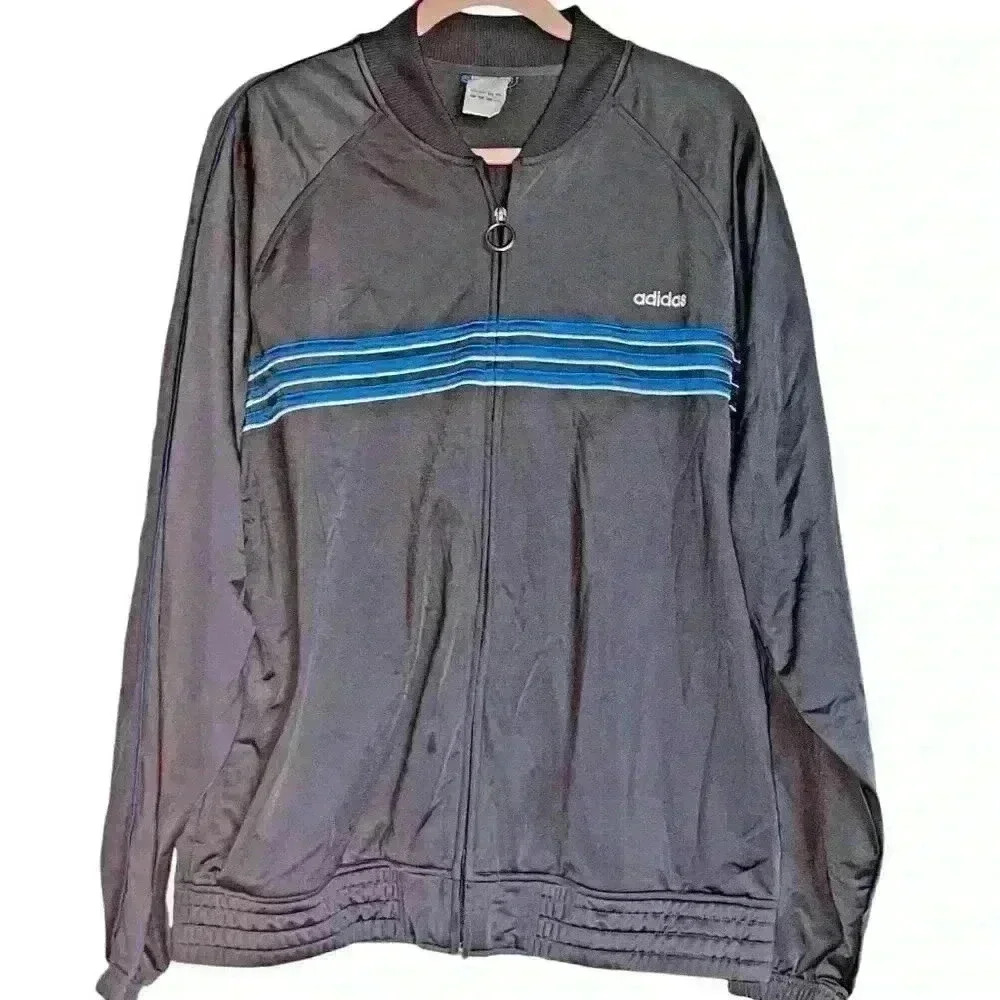 adidas Gray Performance Jacket with Blue Stripes